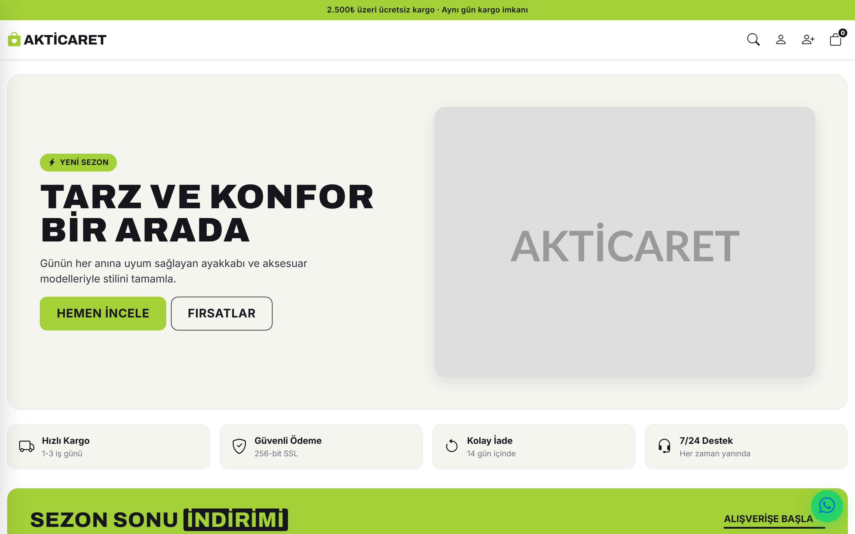 VITRINO ile kurulan örnek e-ticaret mağazası